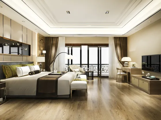 Hotel suite supplied with Oasis Flow bottled water