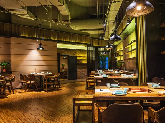 Restaurant dining room supplied with bottled drinking water