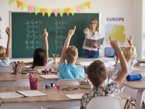 School classroom supplied with bottled drinking water